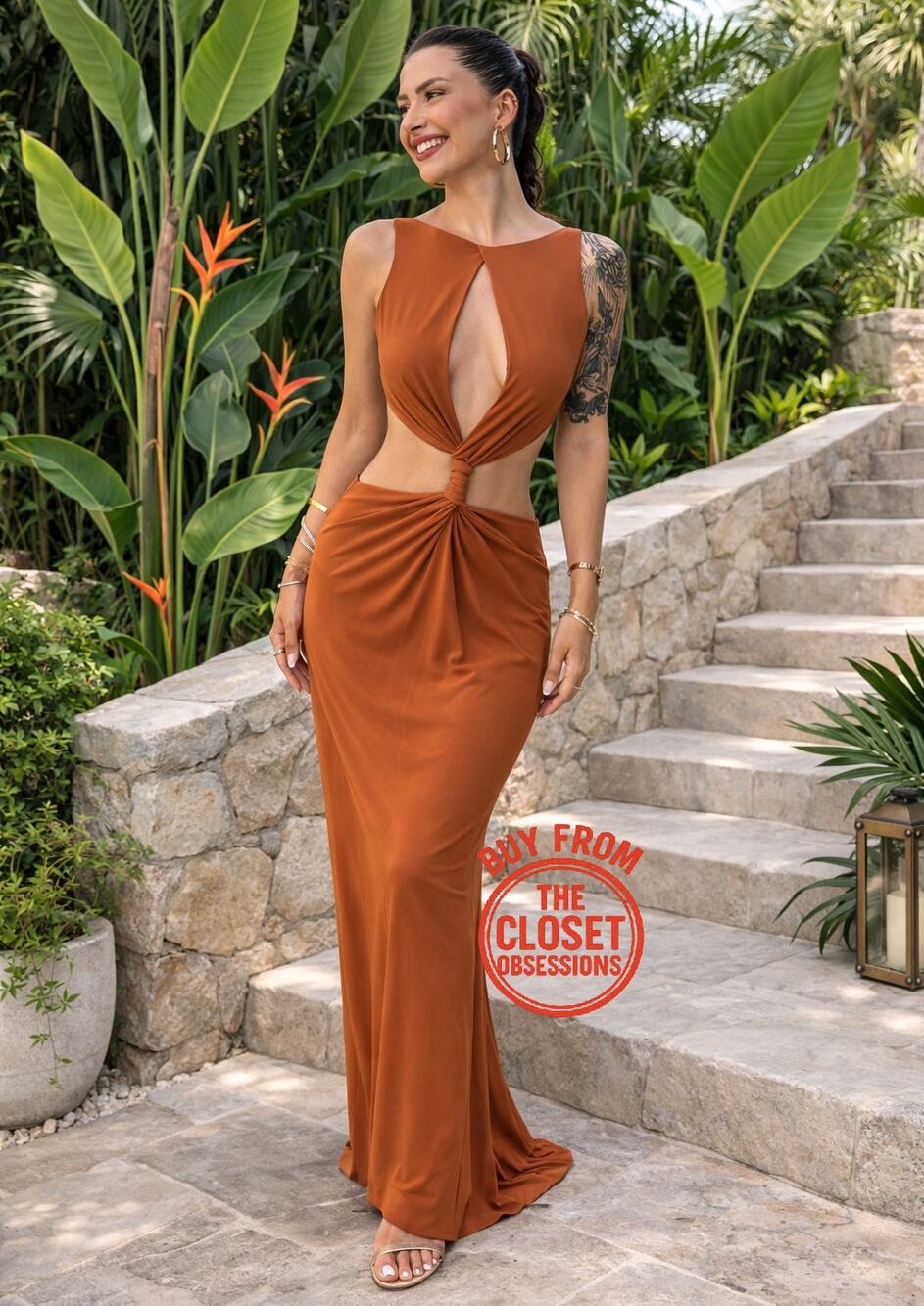 ZARA Brown Cut Out Maxi Dress Vacation Resort Dress NWT